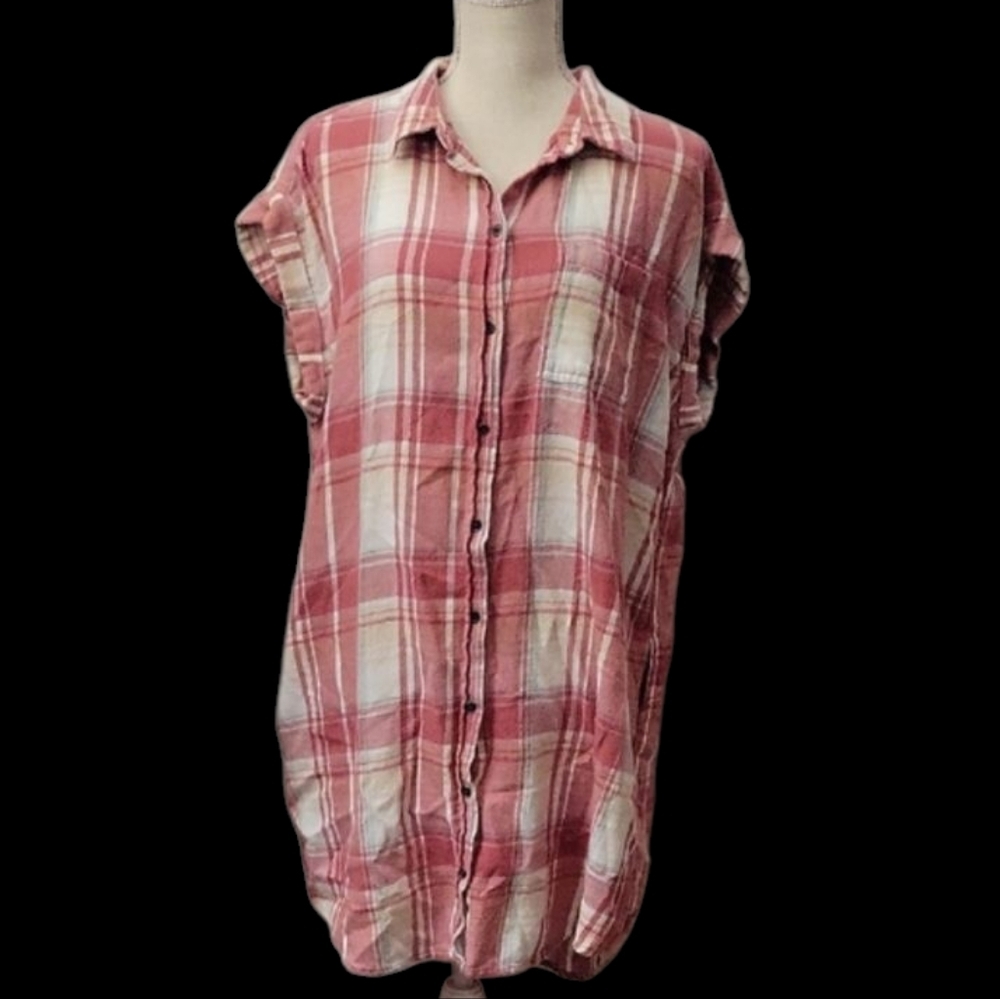 True Craft Red and White Plaid Shirt Dress